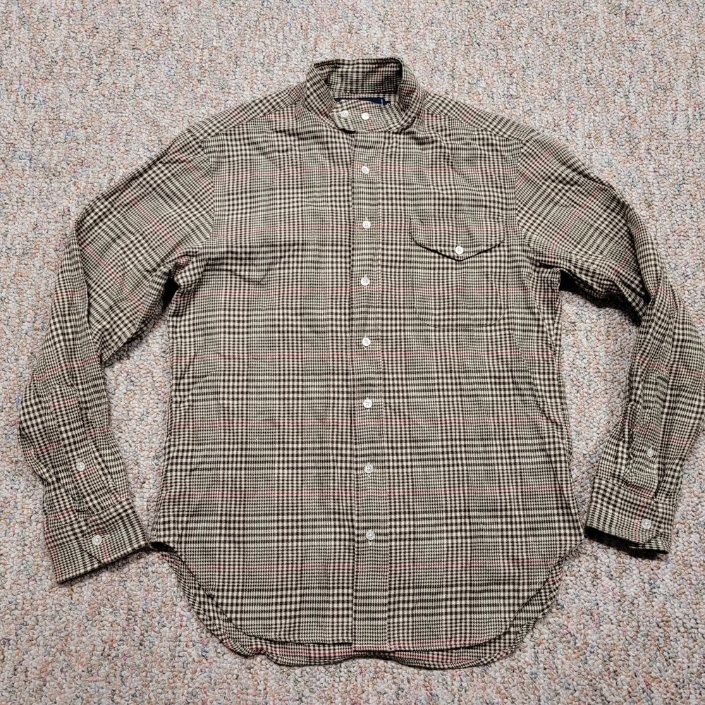 Ralph Lauren Shirt Boys 12 Plaid Mandarin Band Collar Button Up Long Sleeve Pony